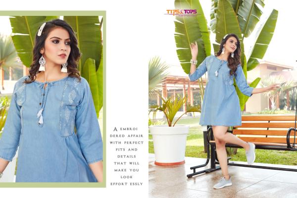 Tips & Tops Blue Fancy Denim Western Kurti